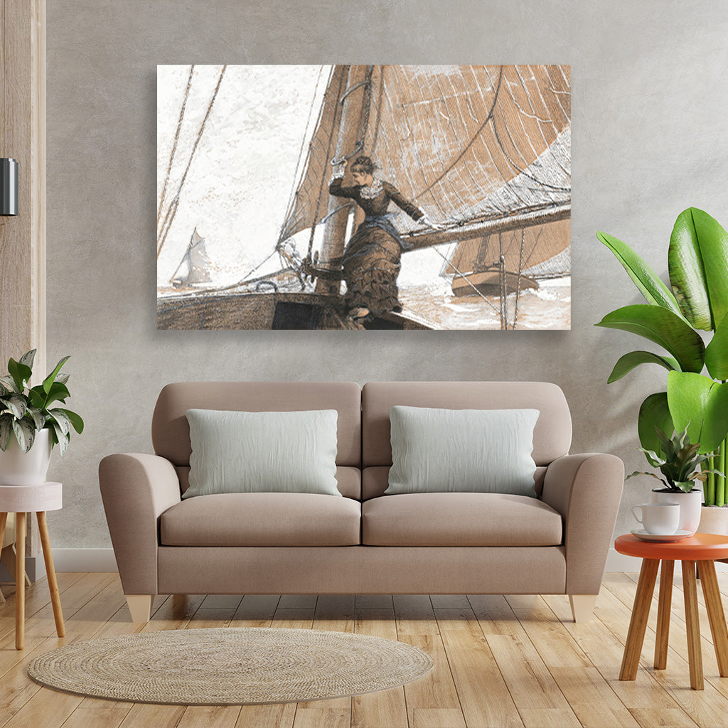 Yachting Girl painting - Meri Deewar 3 : 2 Horizontal Premium Wall Art Canvas by MeriDeewar
