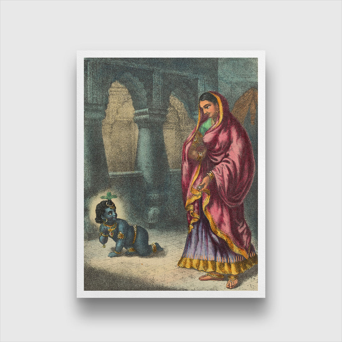 Yashoda and Gopal Painting 3 : 4 Vertical Premium Wall Art Canvas by MeriDeewar