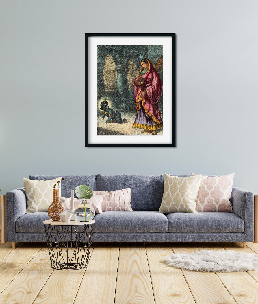 Yashoda and Gopal Painting 3 : 4 Vertical Premium Wall Art Canvas by MeriDeewar
