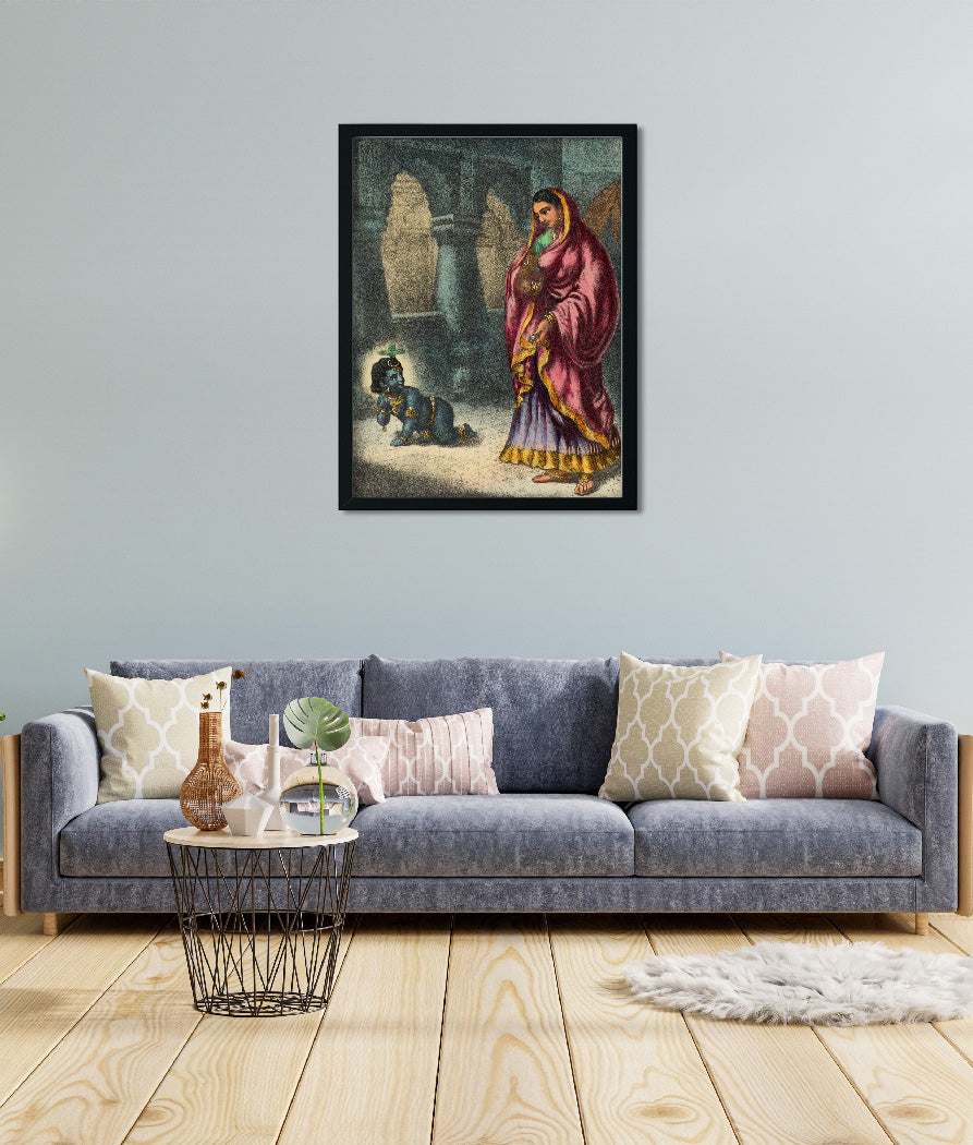Yashoda and Gopal Painting 3 : 4 Vertical Premium Wall Art Canvas by MeriDeewar