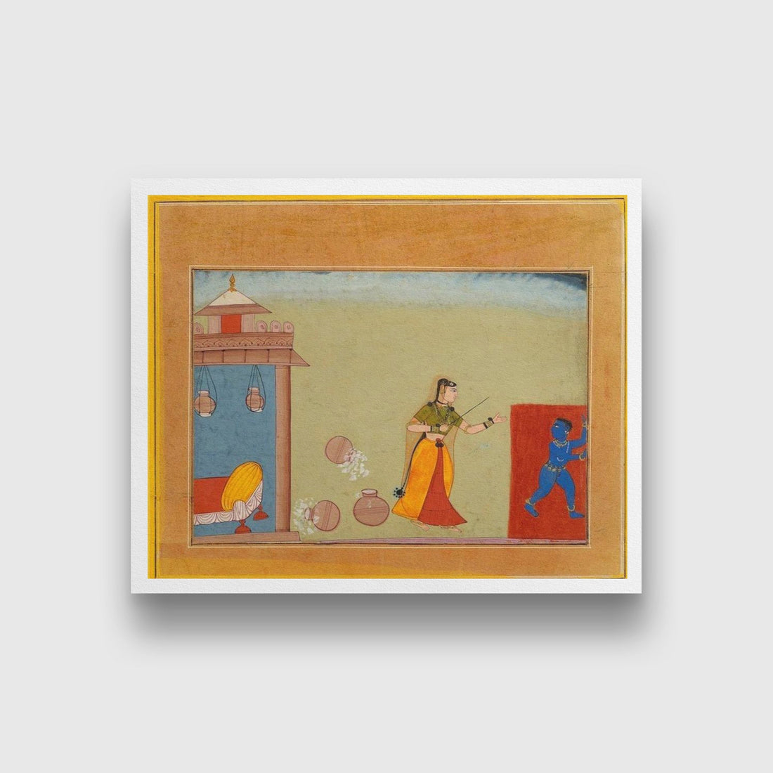 Yashoda_Chastises_Her_Foster_Son_Youthful_Krishna Painting - Meri Deewar 5 : 4 Horizontal Premium Wall Art Canvas by MeriDeewar