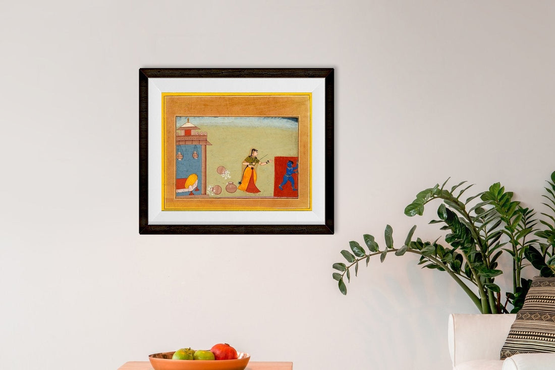 Yashoda_Chastises_Her_Foster_Son_Youthful_Krishna Painting - Meri Deewar 5 : 4 Horizontal Premium Wall Art Canvas by MeriDeewar