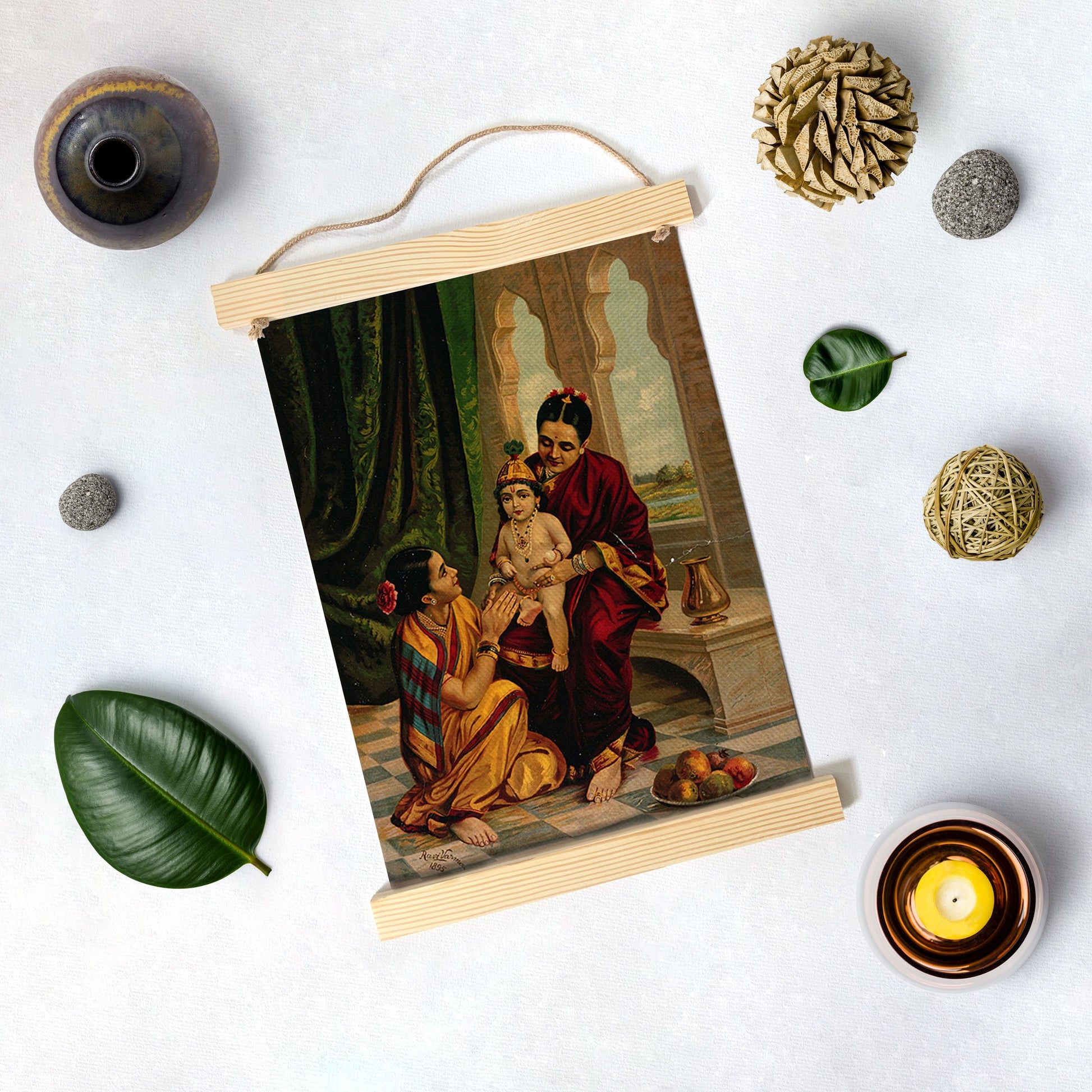 Yasoda With Krishna Painting By Artist Raja Ravi Varma Hanging Canvas - Meri Deewar Hanging Canvas Premium Wall Art Canvas by MeriDeewar