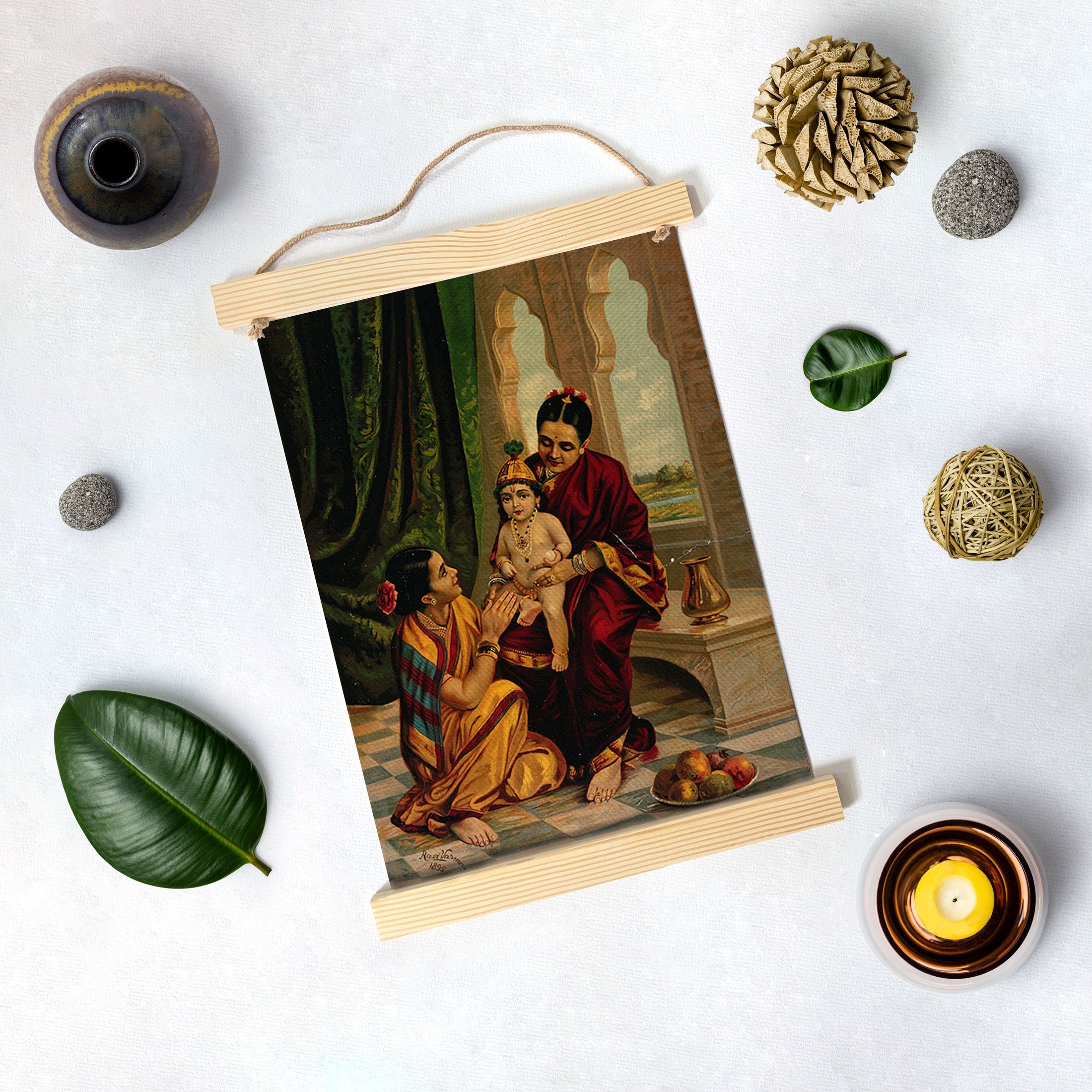 Yasoda With Krishna Painting By Artist Raja Ravi Varma Hanging Canvas - Meri Deewar Hanging Canvas Premium Wall Art Canvas by MeriDeewar