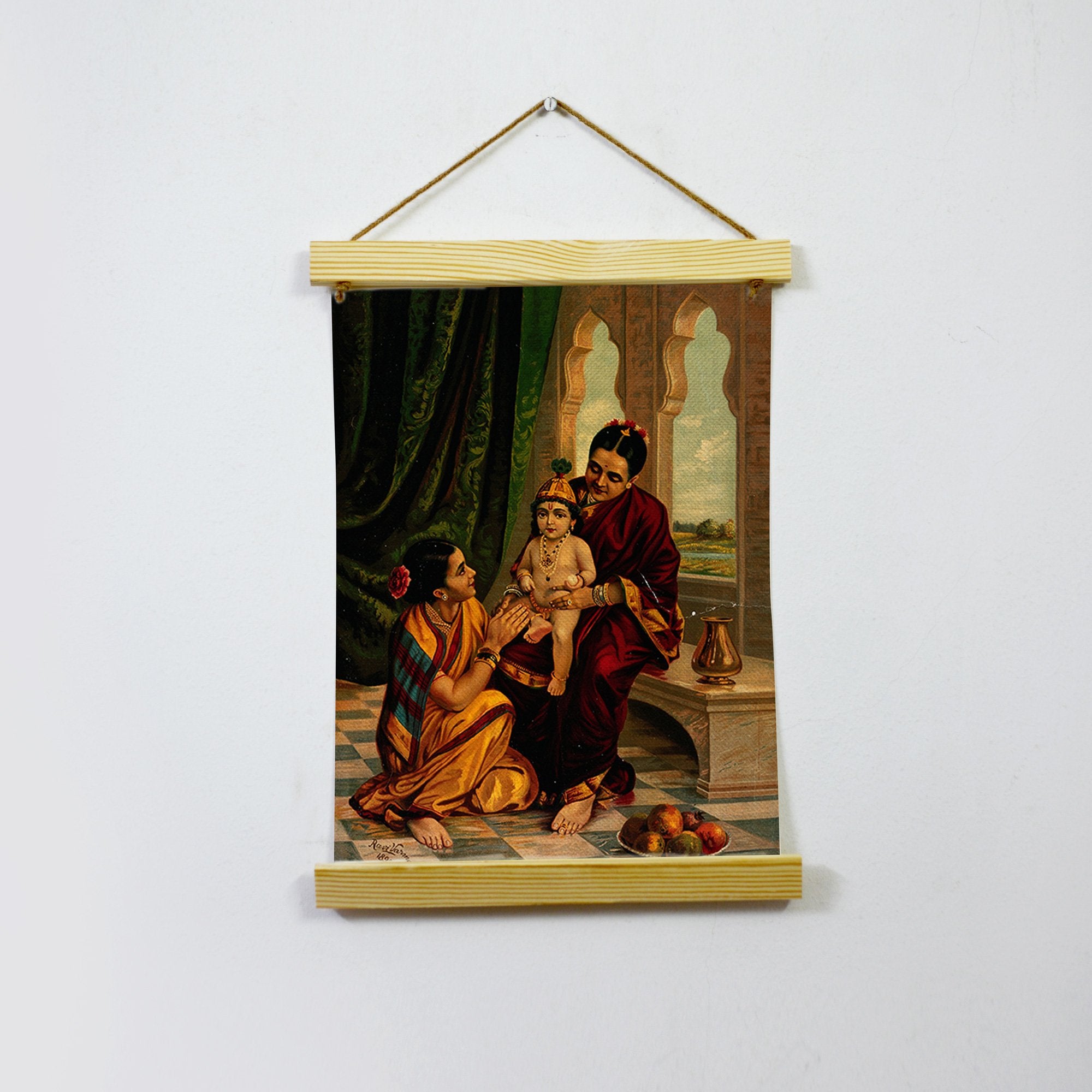 Yasoda With Krishna Painting By Artist Raja Ravi Varma Hanging Canvas - Meri Deewar Hanging Canvas Premium Wall Art Canvas by MeriDeewar