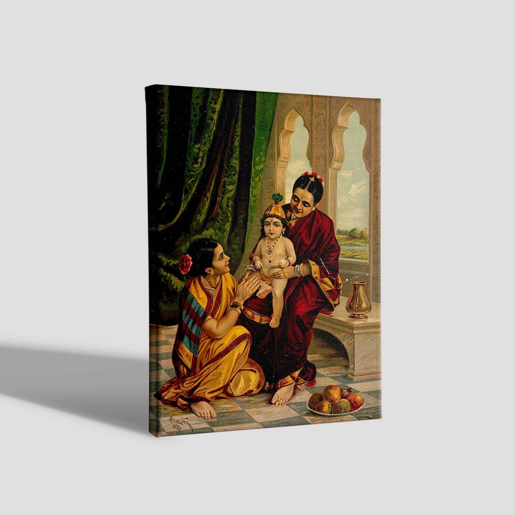 Yasoda with Krishna painting by Artist Raja Ravi Varma - Meri Deewar 4 :5 Vertical Premium Wall Art Canvas by MeriDeewar