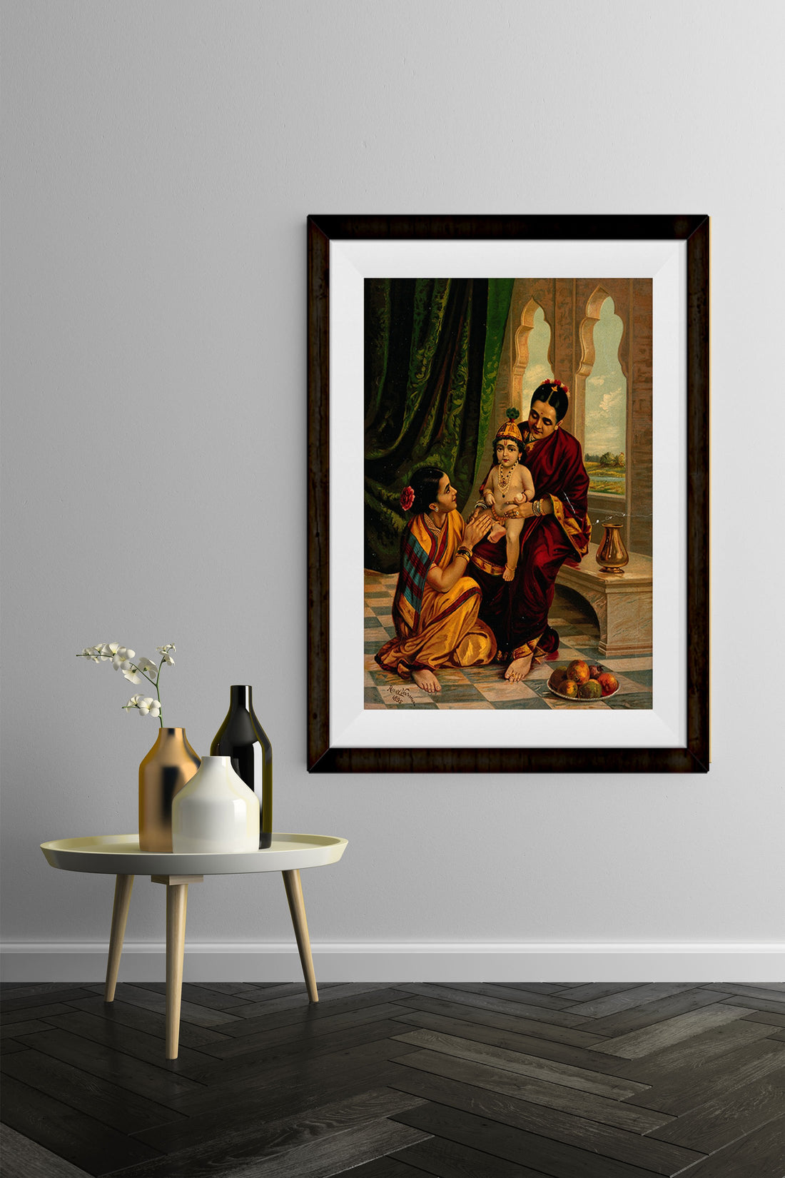 Yasoda with Krishna painting by Artist Raja Ravi Varma - Meri Deewar 4 :5 Vertical Premium Wall Art Canvas by MeriDeewar