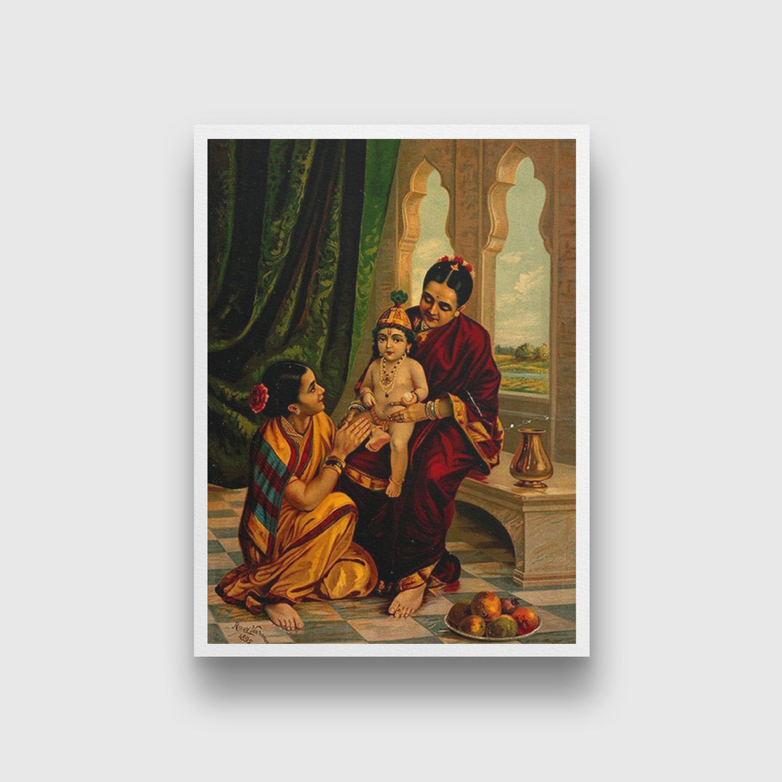 Yasoda with Krishna painting by Artist Raja Ravi Varma - Meri Deewar 4 :5 Vertical Premium Wall Art Canvas by MeriDeewar