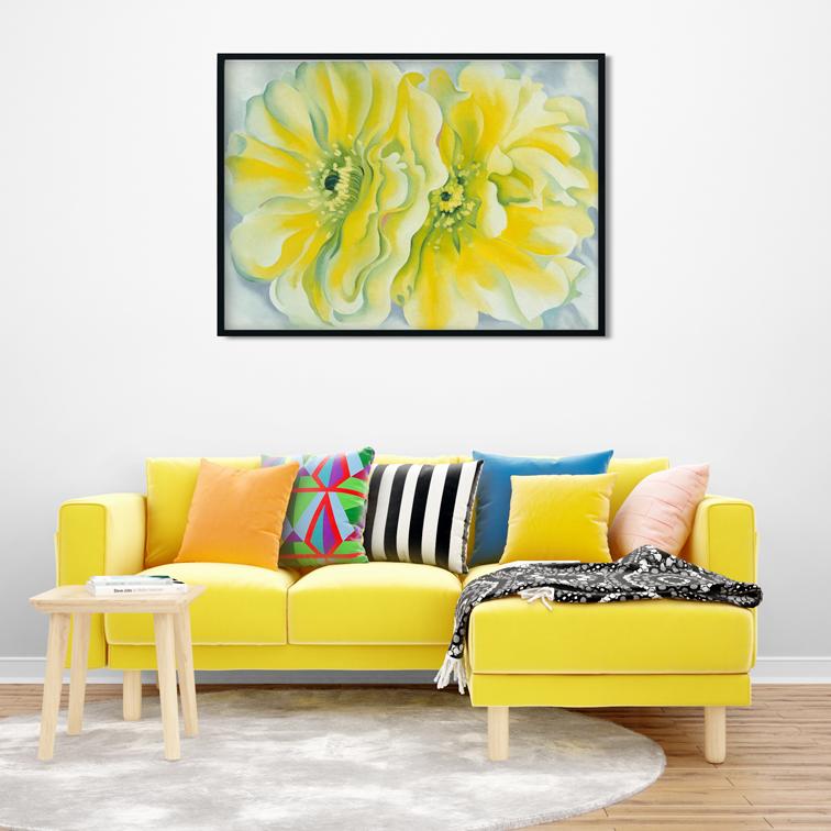 Yellow Cactus Flower Painting - Meri Deewar 4 : 3 Horizontal Premium Wall Art Canvas by MeriDeewar