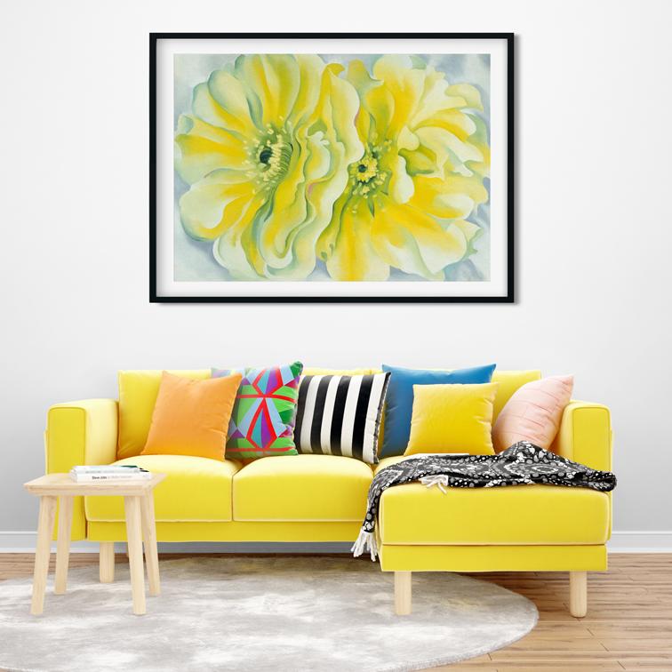 Yellow Cactus Flower Painting - Meri Deewar 4 : 3 Horizontal Premium Wall Art Canvas by MeriDeewar