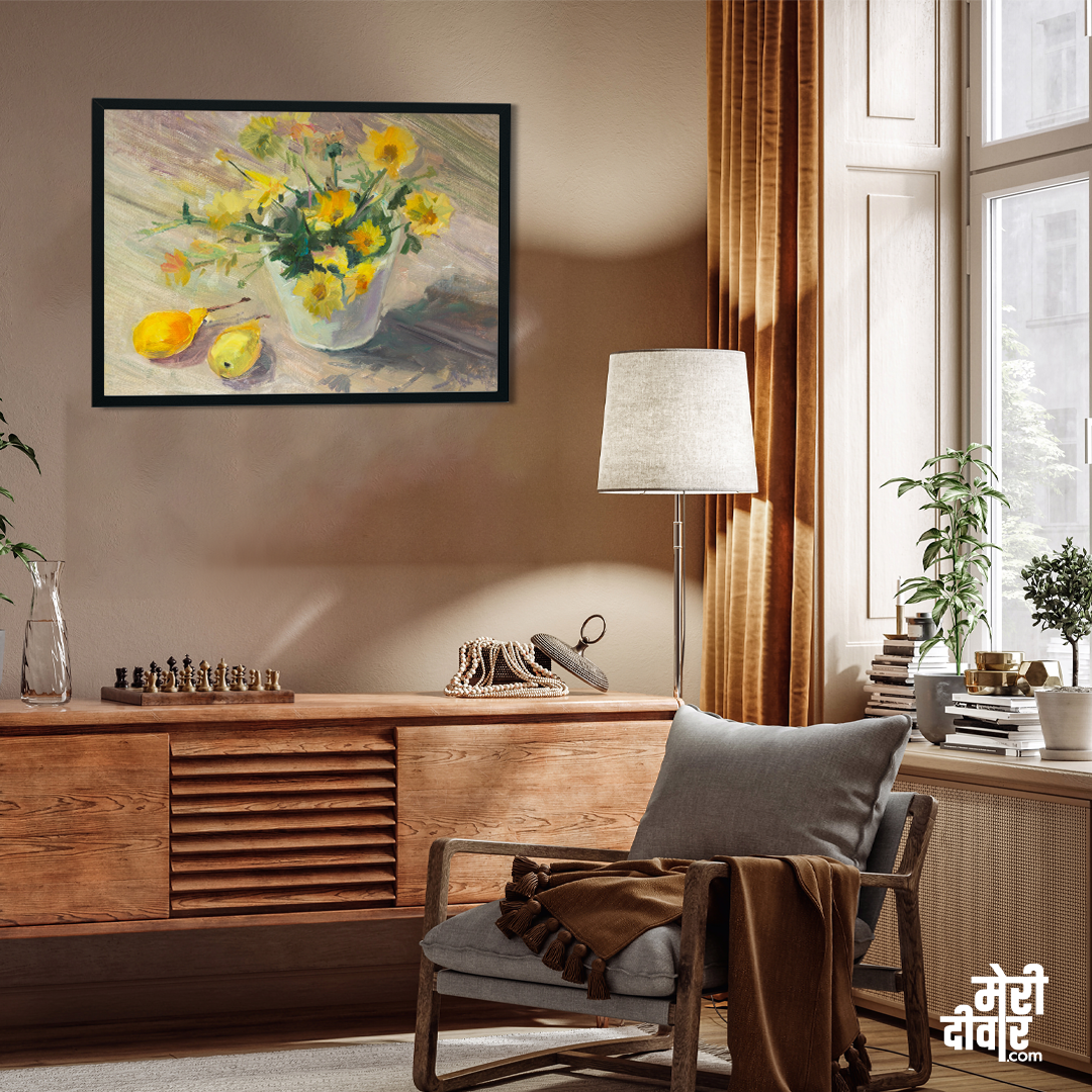 Yellow Chrysanthemums Painting 3 : 2 Horizontal Premium Wall Art Canvas by MeriDeewar