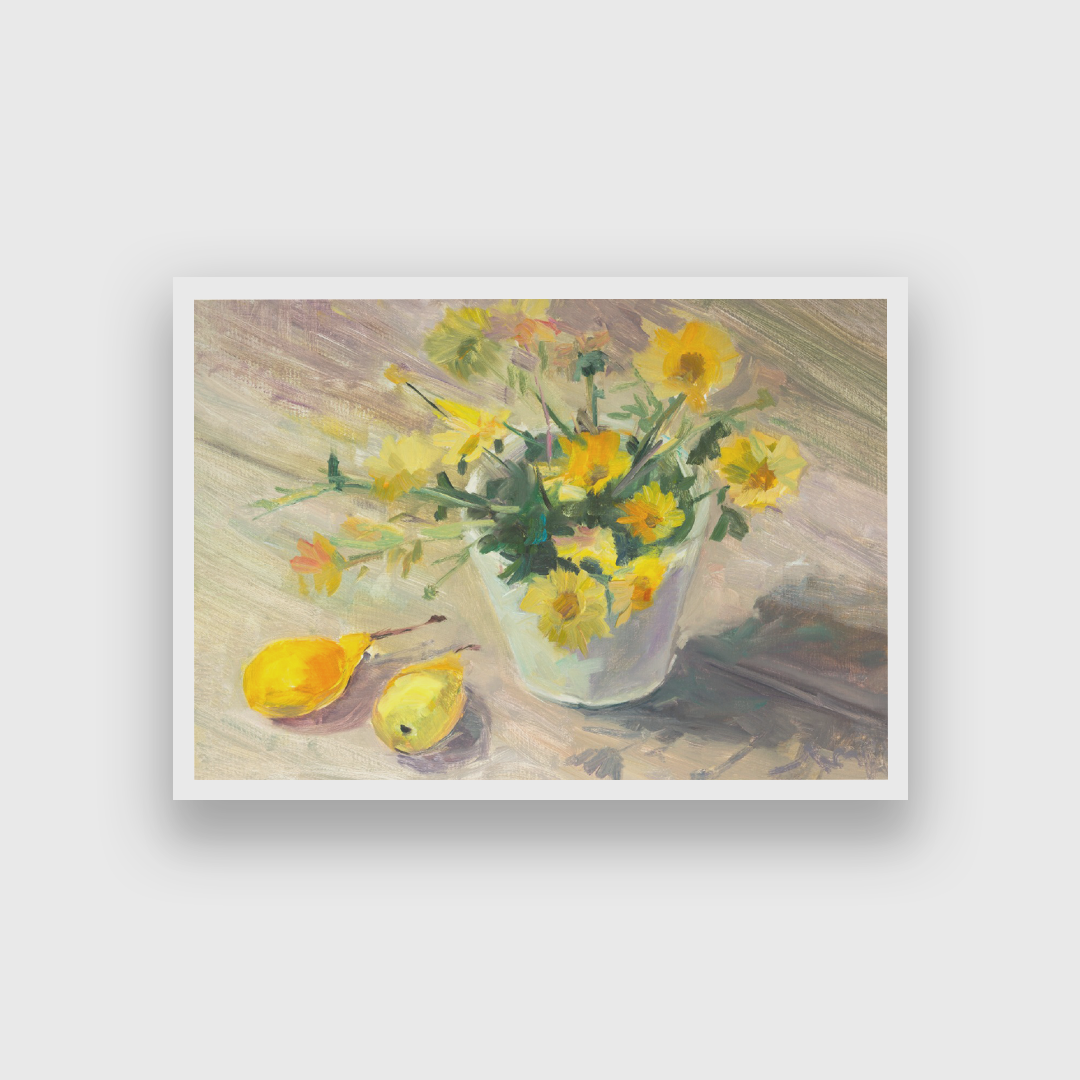 Yellow Chrysanthemums Painting 3 : 2 Horizontal Premium Wall Art Canvas by MeriDeewar