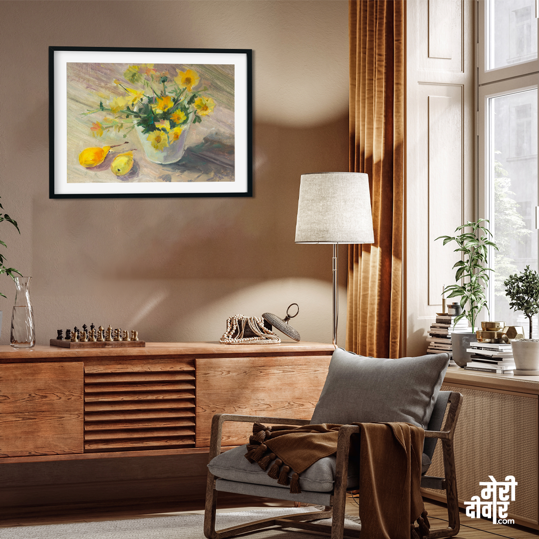 Yellow Chrysanthemums Painting 3 : 2 Horizontal Premium Wall Art Canvas by MeriDeewar