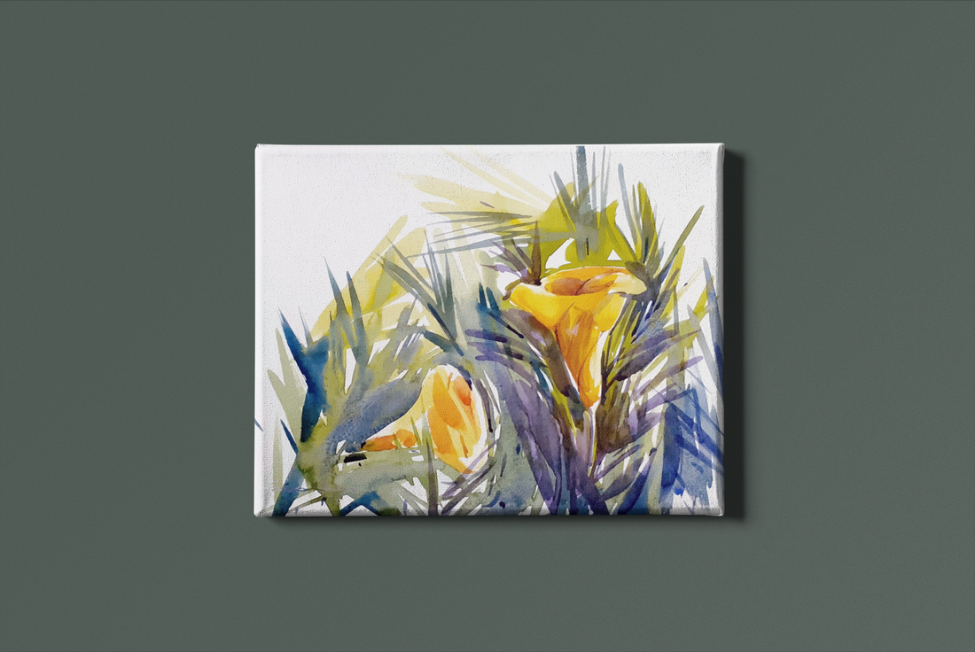 Yellow Flower Watercolour Painting 4 : 3 Horizontal Premium Wall Art Canvas by MeriDeewar