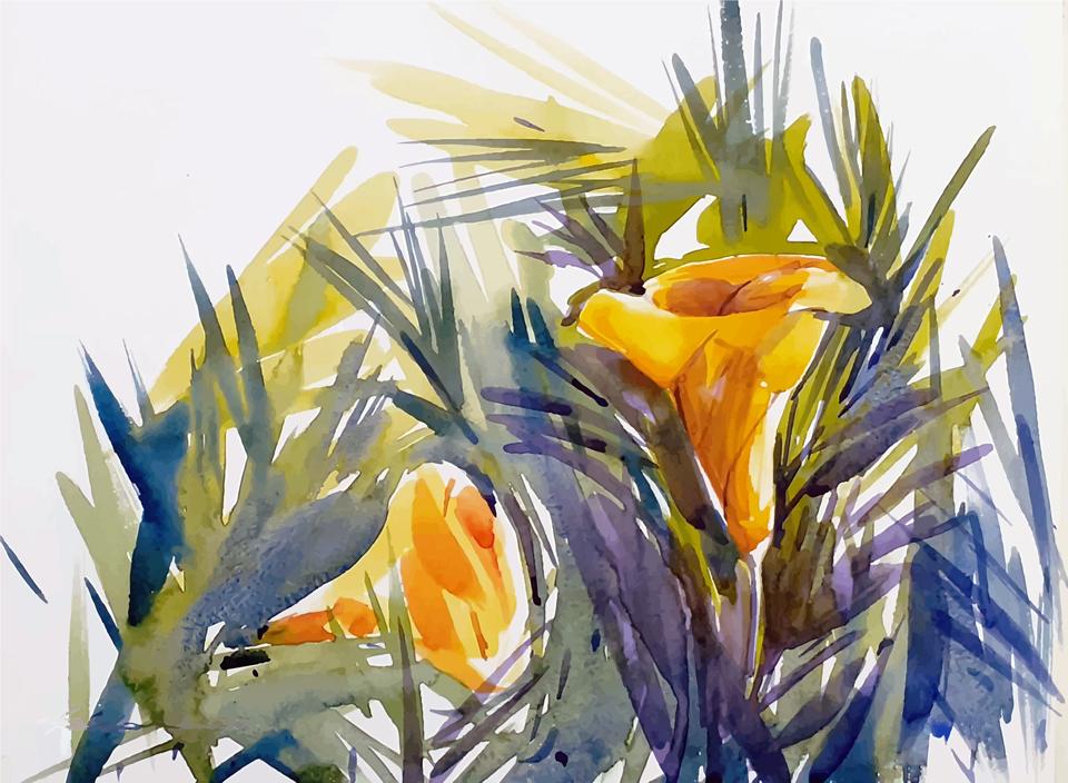 Yellow Flower Watercolour Painting 4 : 3 Horizontal Premium Wall Art Canvas by MeriDeewar