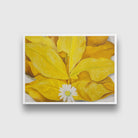 Yellow Hickory Leaves With Daisy Painting- Meri Deewar 4 : 3 Horizontal Premium Wall Art Canvas by MeriDeewar