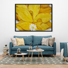 Yellow Hickory Leaves With Daisy Painting- Meri Deewar 4 : 3 Horizontal Premium Wall Art Canvas by MeriDeewar
