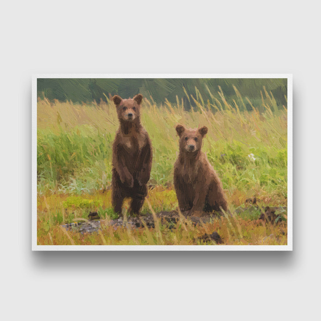 Young brown bear in the forest Painting - Meri Deewar 3 : 2 Horizontal Premium Wall Art Canvas by MeriDeewar