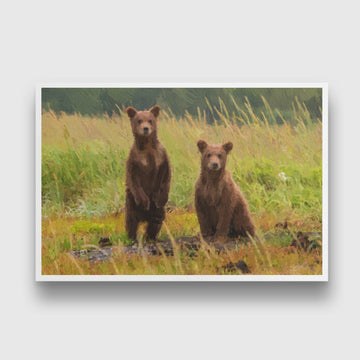 Young brown bear in the forest Painting - Meri Deewar 3 : 2 Horizontal Premium Wall Art Canvas by MeriDeewar