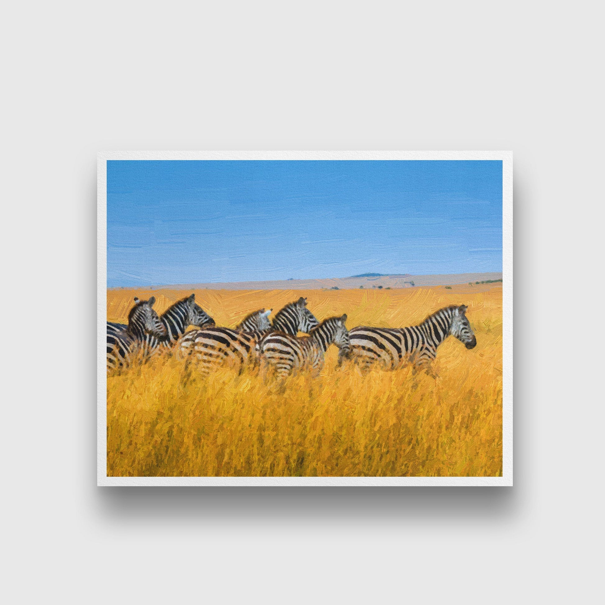 Zebra in the grass nature painting - Meri Deewar 5 : 4 Horizontal Premium Wall Art Canvas by MeriDeewar