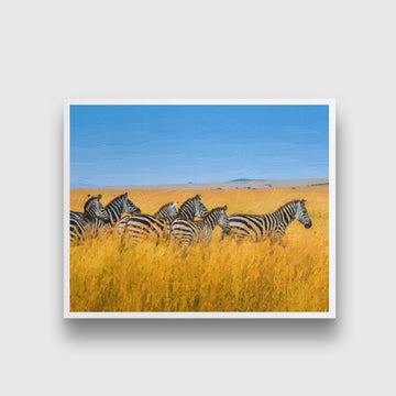 Zebra in the grass nature painting - Meri Deewar 5 : 4 Horizontal Premium Wall Art Canvas by MeriDeewar