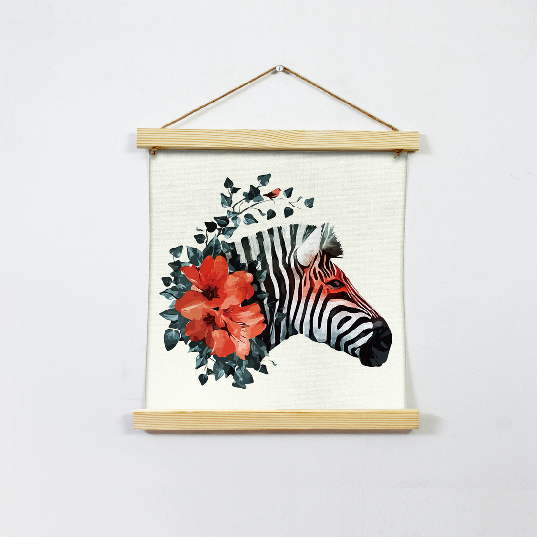 Zebra's Illustration Hanging Canvas Hanging Canvas Premium Wall Art Canvas by MeriDeewar