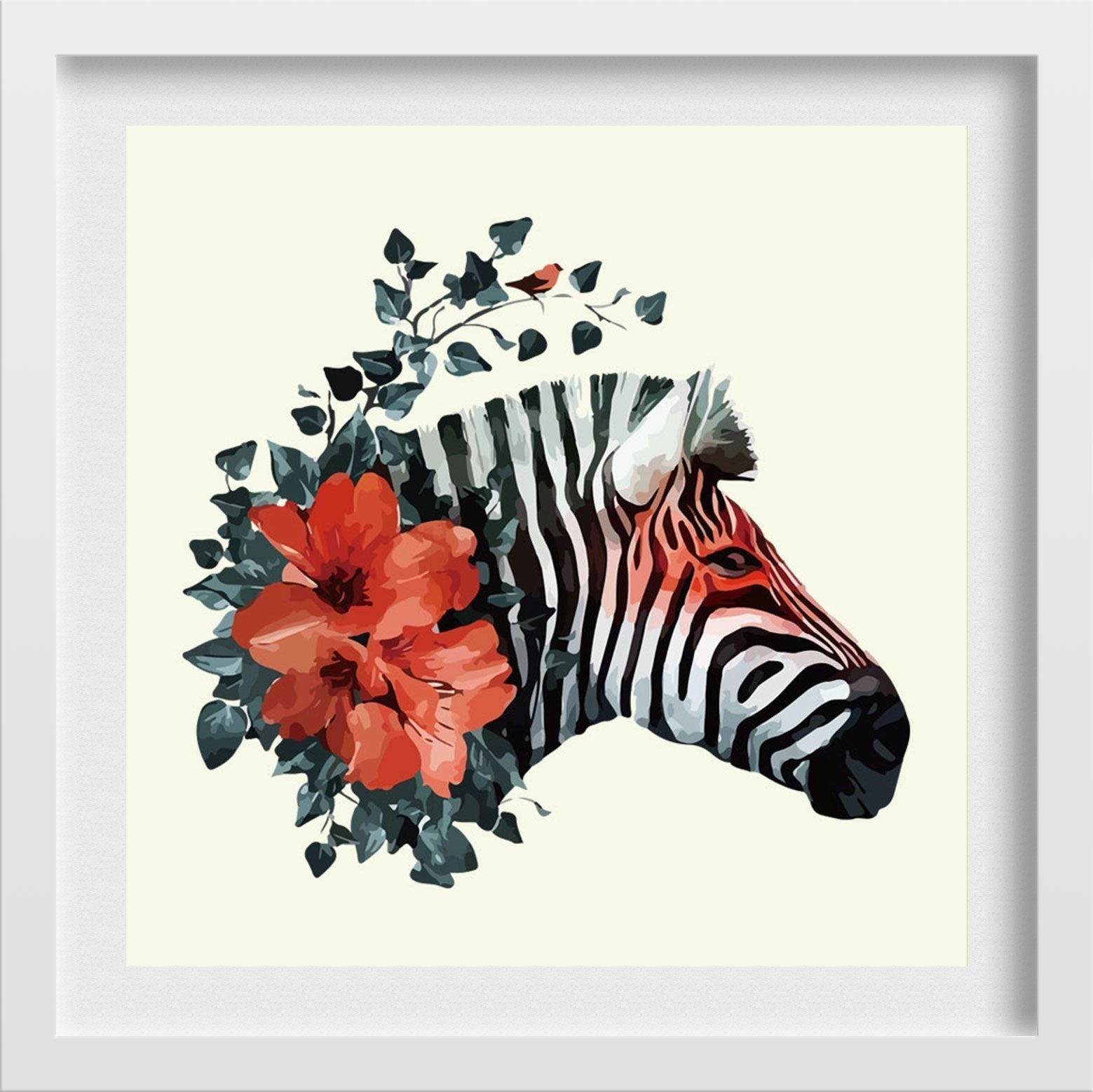 Zebra's Illustration 1 : 1 Square Premium Wall Art Canvas by MeriDeewar
