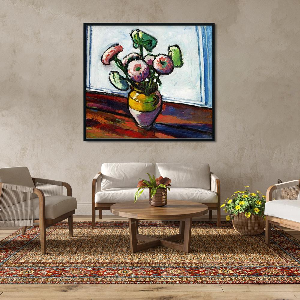 Zinnias Painting - MeriDeewar 1 : 1 Square Premium Wall Art Canvas by MeriDeewar